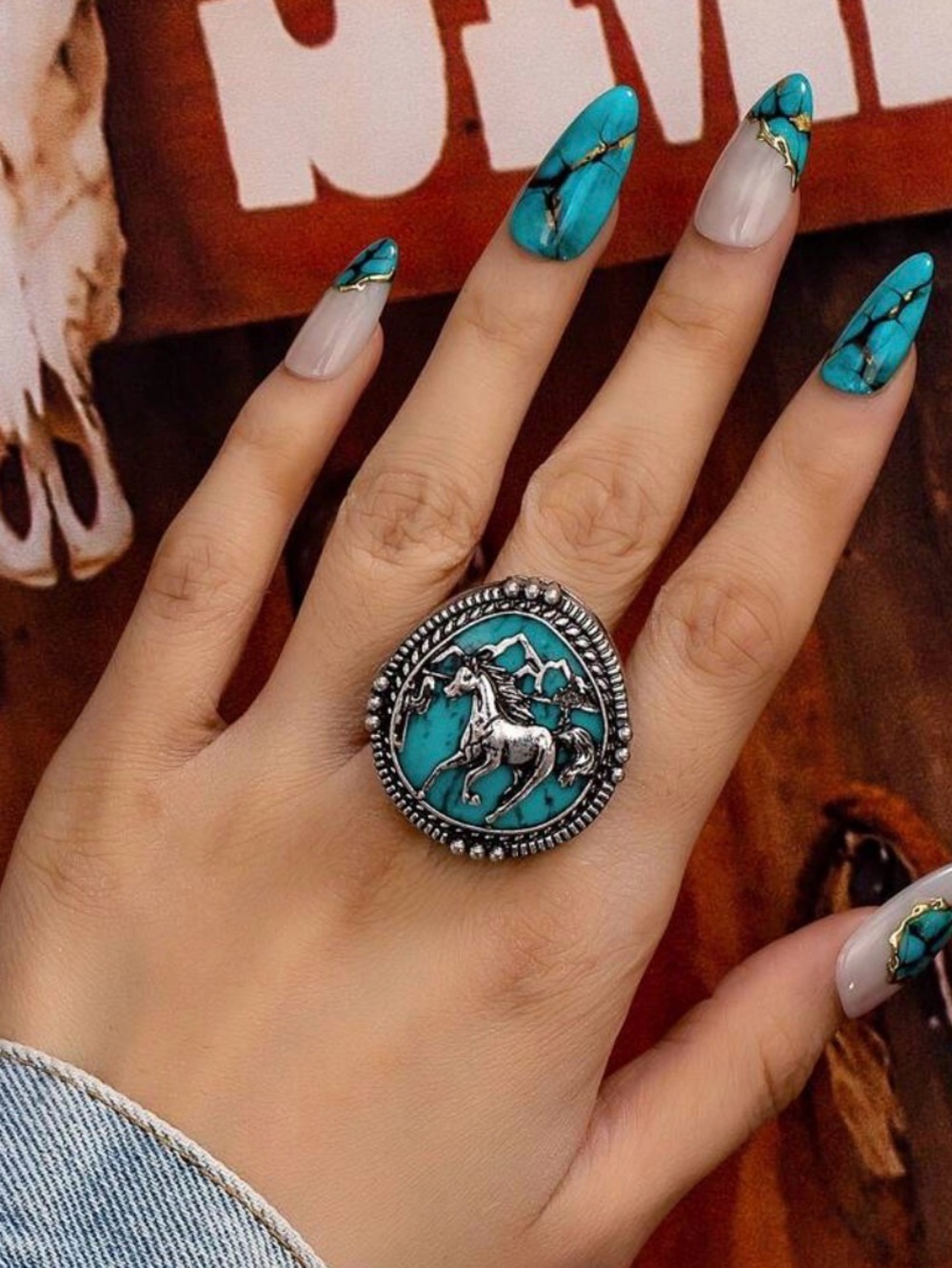 Turquoise Horse Western Concho Stretch Ring